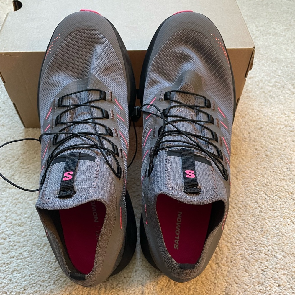 Salomon Gray Athletic Trail Shoes with Pink Accents - Picture 7 of 8